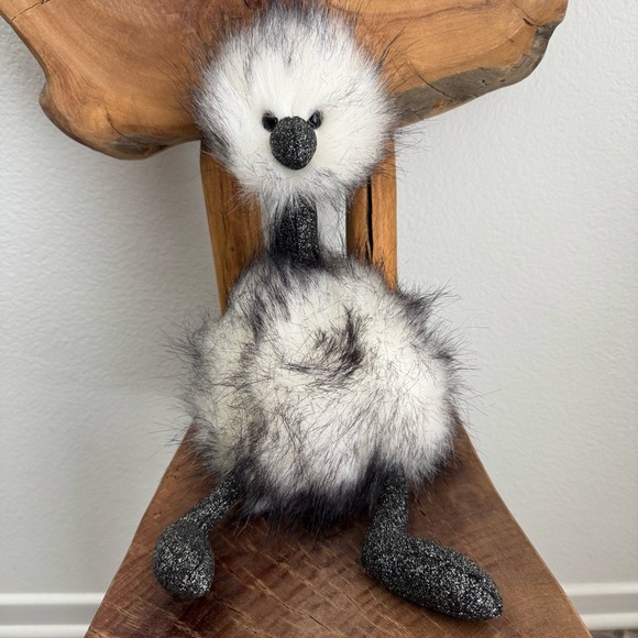 Jellycat London Dazzle Pom Pom Bird Ostrich Black & White Glitter - Picture 1 of 12